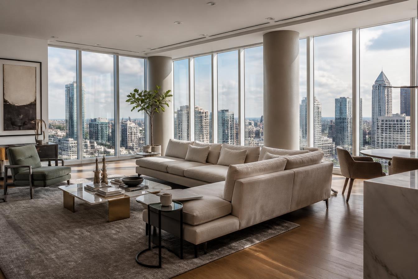 Bright, modern living room in an Atlanta home after professional cleaning